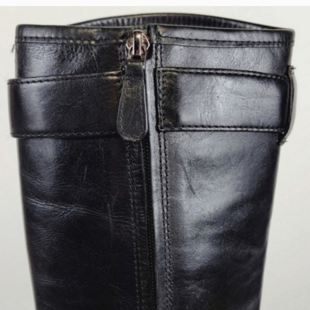 TORY BURCH Grace Saddle Black Leather Boots Size 6 - Picture 8 of 12